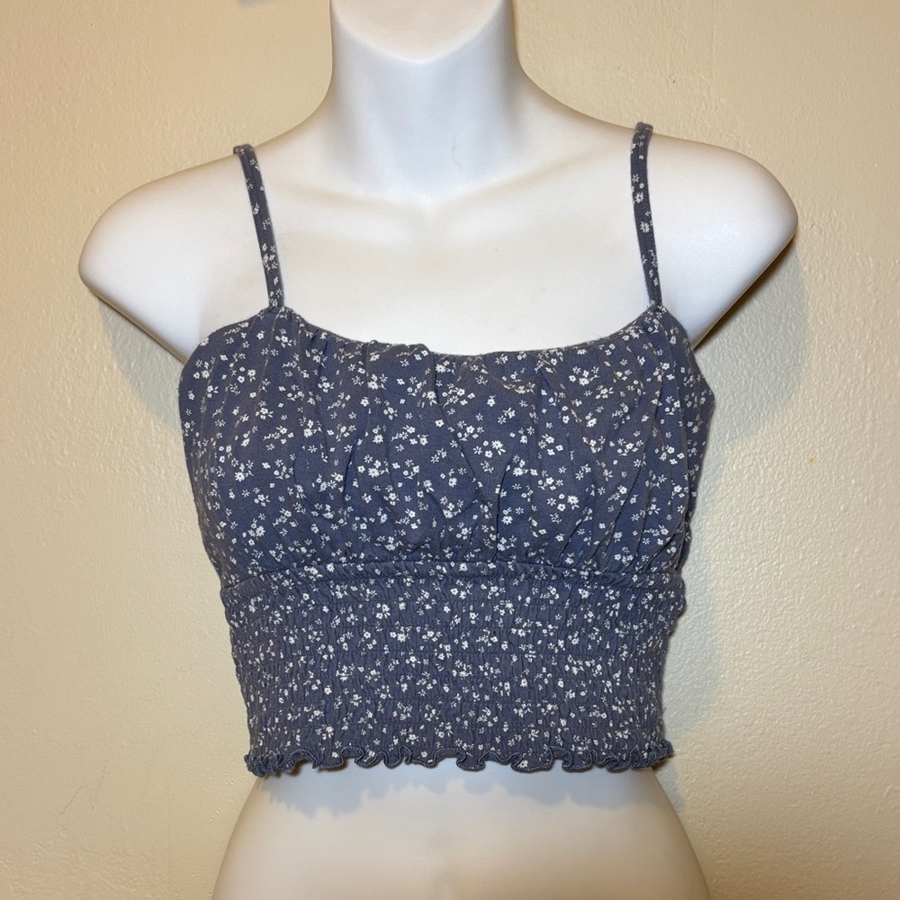 Hollister Floral Smocked Crop Top - Navy